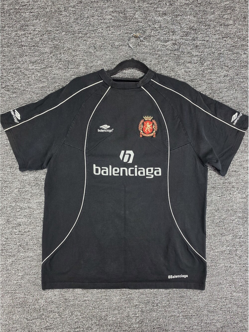 Balenciaga Black Short Sleeve Logo Tee with Red Crest